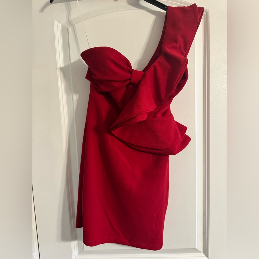 Hello Molly Elegant Red One-Shoulder Dress
